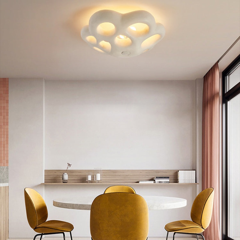 Contemporary Scandinavian Irregular Shape Holes Full Polystyrene Lampshade 3 - Light Flush Mount Ceiling Light For Living Room