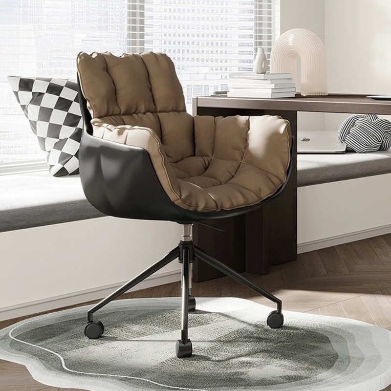Contemporary Scandinavian Steel Leather Fabric Desk Chair Backrest Armrest For Home Office