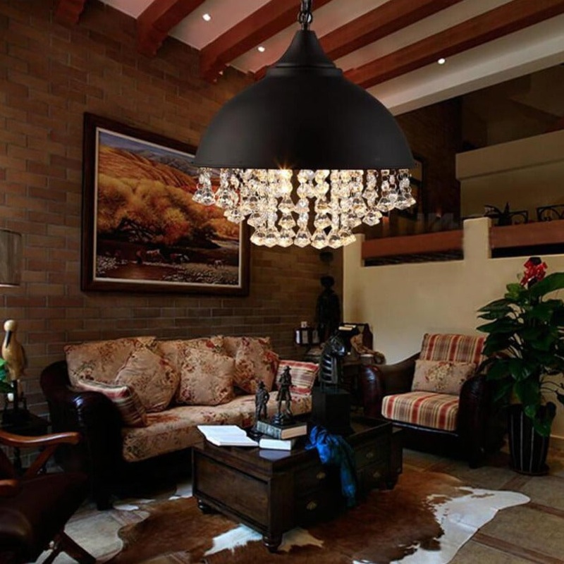 Industrial Vintage Pot Lid Crystal Tassel 1-Light Pendant Light