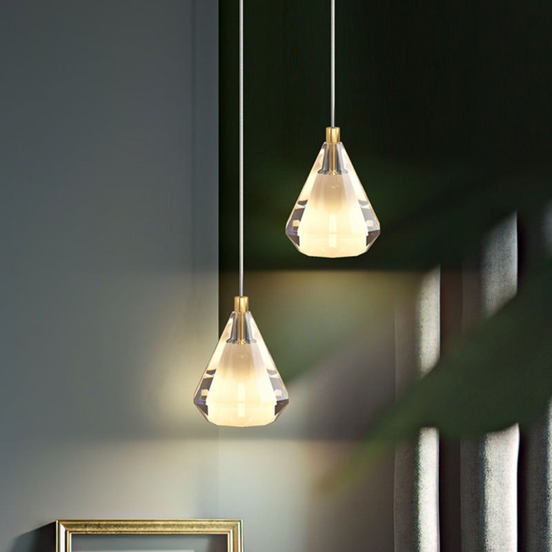 Modern Luxury Brass Crystal Triangle Diamond 1/2/3 Light Pendant Light For Bedside