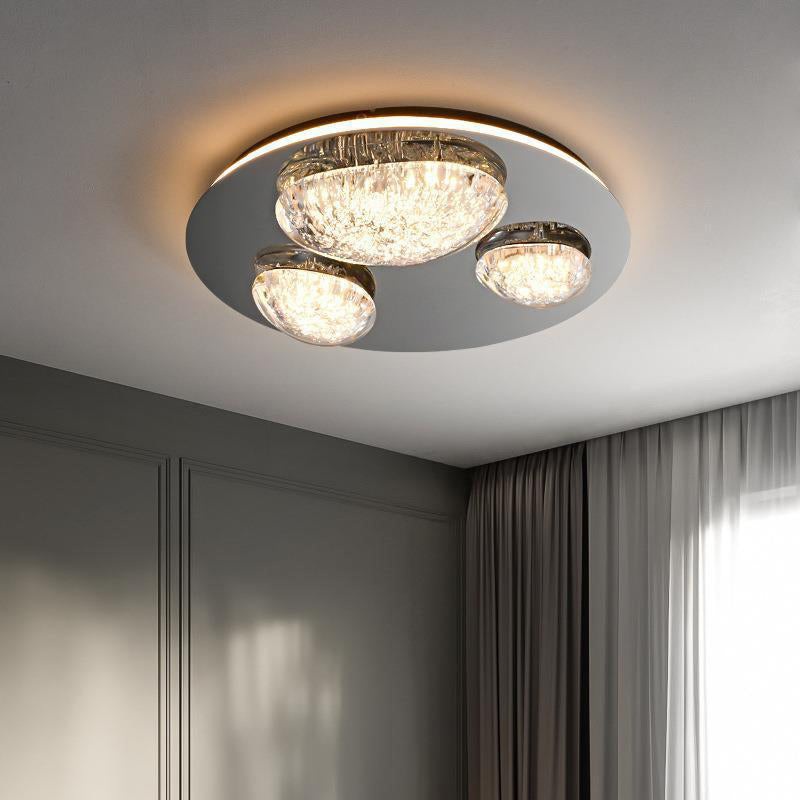 Modern Minimalist Pebble Round Dome Hardware Stainless Steel Acrylic LED Flush Mount Ceiling Light For Bedroom