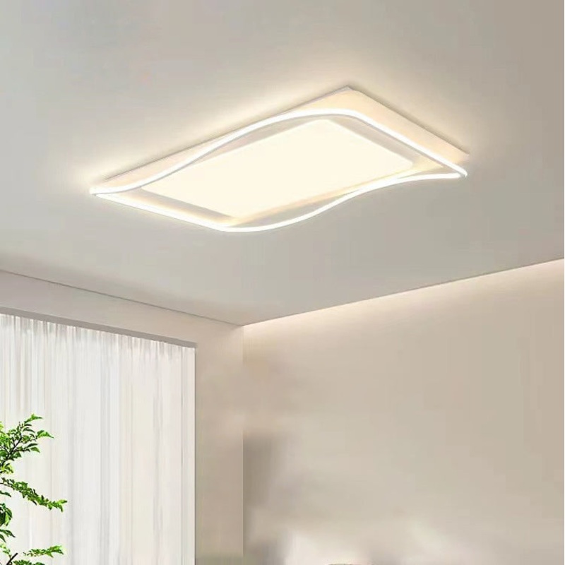 Modern Minimalist Rectangle Square Glass Line Hardware Acrylic Silicone LED Flush Mount Ceiling Light For Living Room