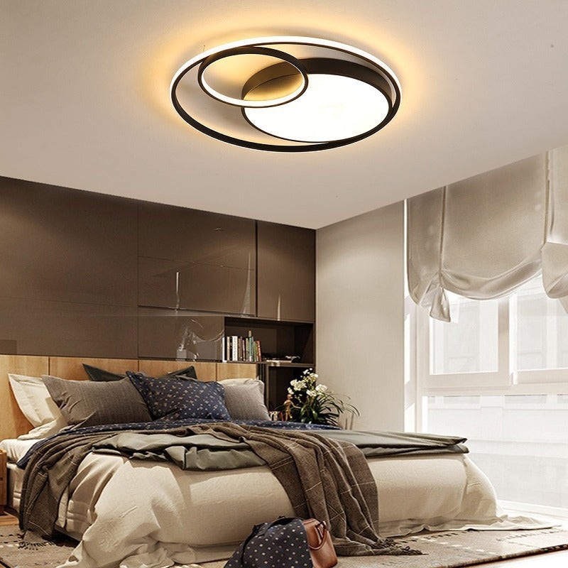 Modern Minimalist Round Stacking Ring Iron LED Flush Mount Ceiling Light For Bedroom