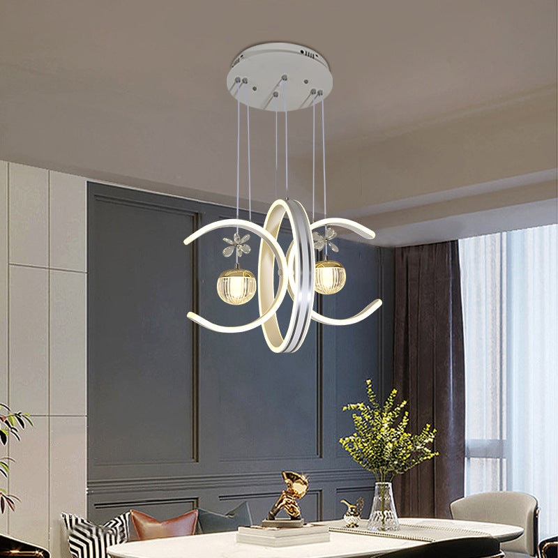 Modern Simplicity Iron Circle Silicone Ring Acrylic Ball LED Chandelier For Living Room