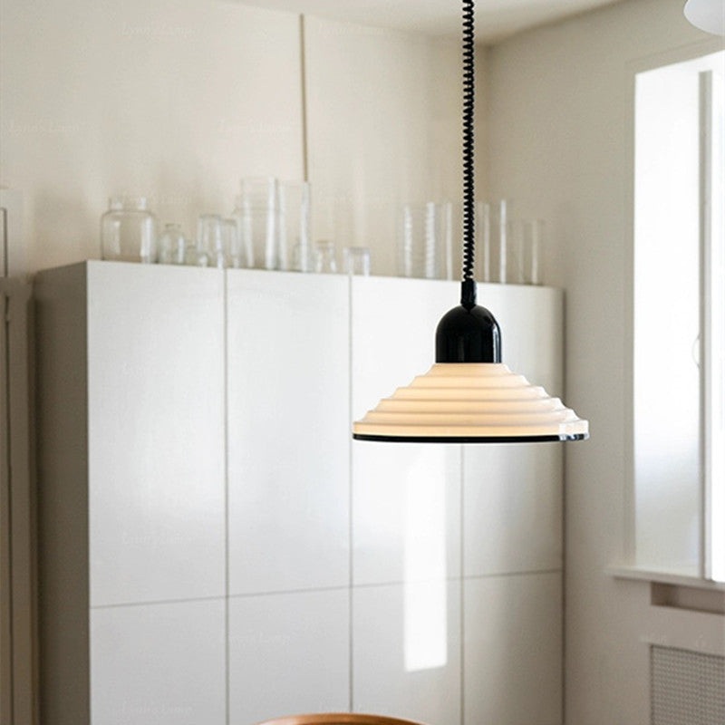 Traditional French Corrugated Glass Cone Shade 1-Light Pendant Light For Living Room