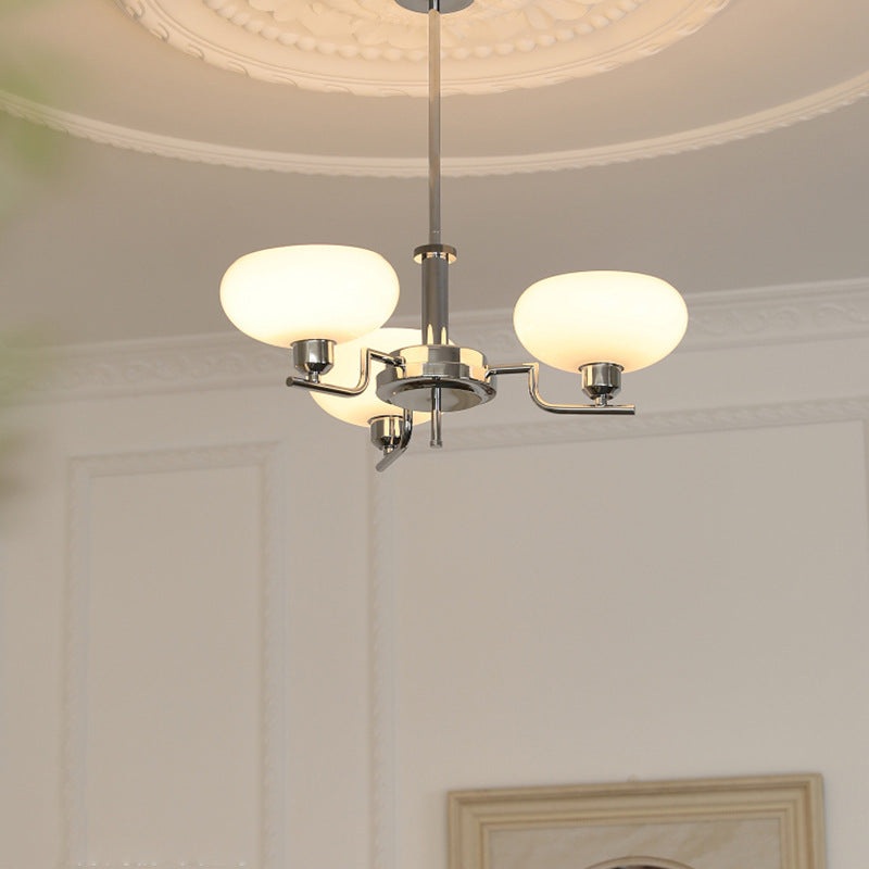 Traditional Vintage Flat Round Branch Curved Glass Iron 3/5 Light Chandelier For Living Room