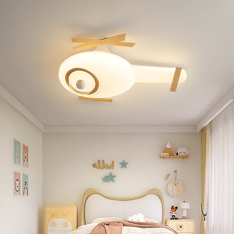 Contemporary Creative Kids Helicopter Iron Acrylic LED Flush Mount Ceiling Light For Bedroom
