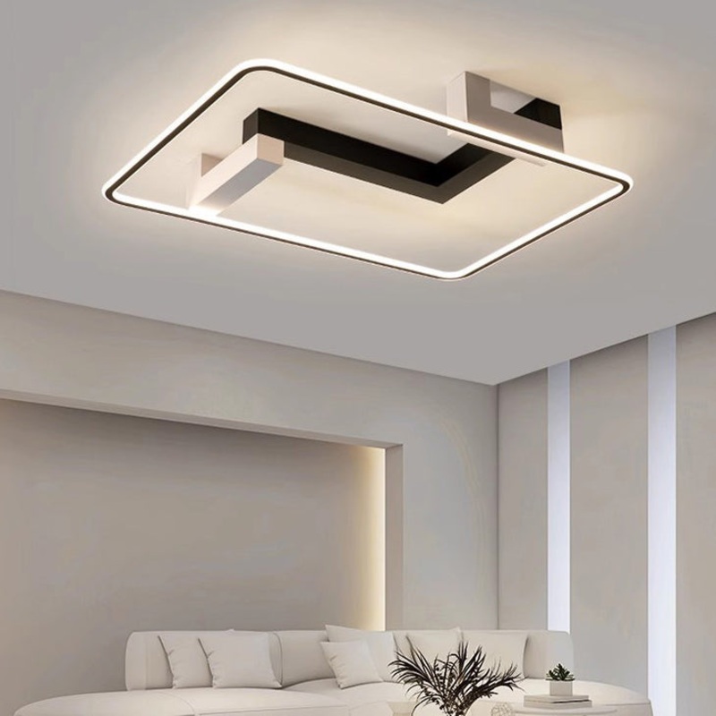 Contemporary Creative Rectangular Acrylic Iron Aluminum LED Semi-Flush Mount Ceiling Light For Living Room