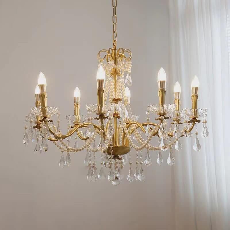 Modern Luxury Candelabra Pearl Crystal Brass 6/8 Light Chandelier