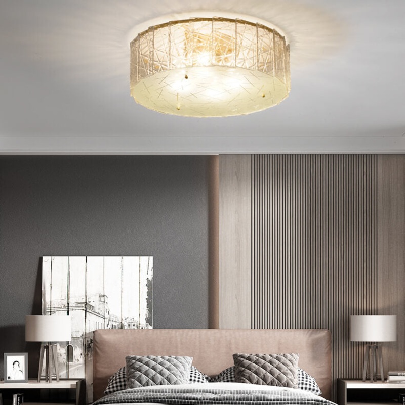 Modern Snowflake Glass Round Brass 4-Light Flush Mount Ceiling Light