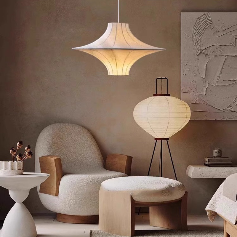 Traditional Japanese Flying Saucer Iron Silk 2/3 Light Pendant Light For Living Room