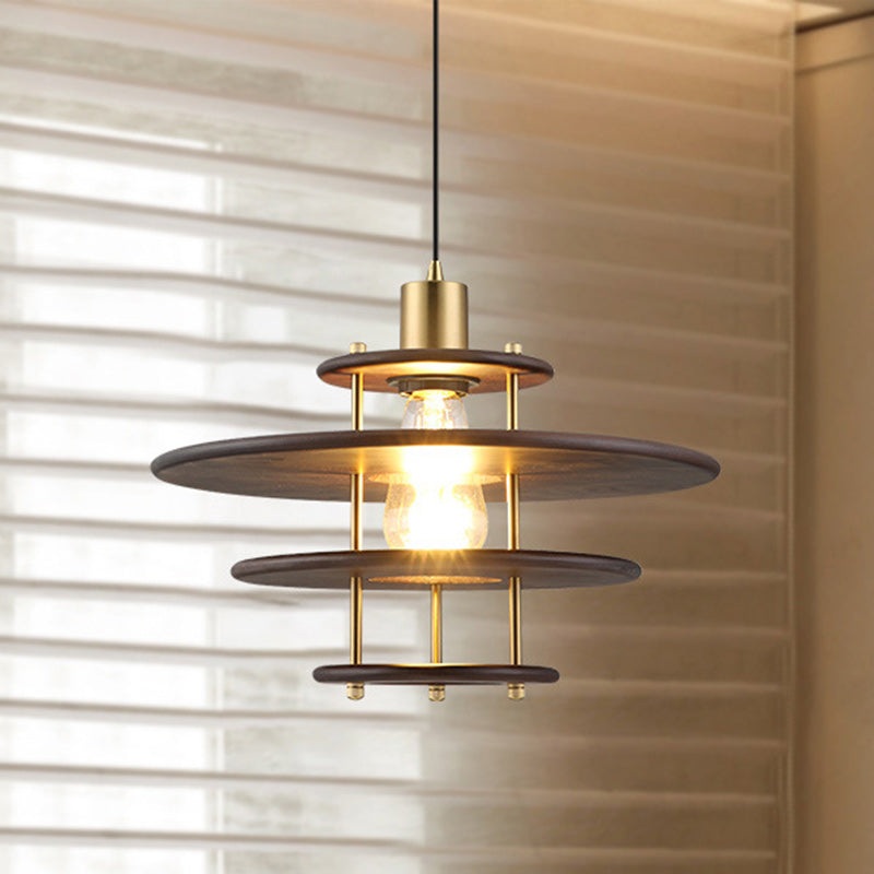 Traditional Vintage Flying Saucer Rubberwood Iron 1-Light Pendant Light For Living Room