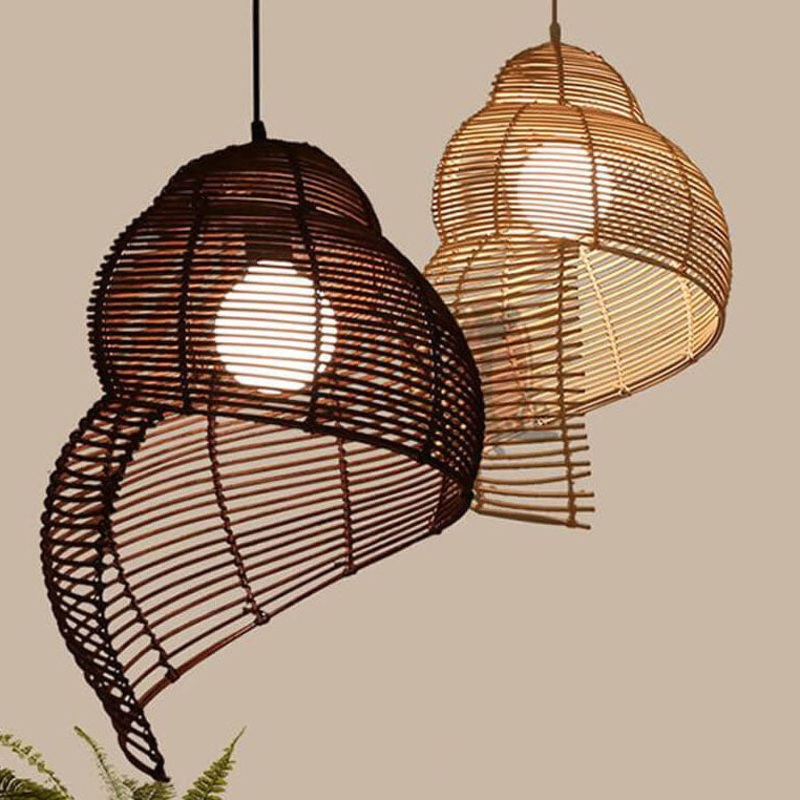 Vintage Rattan Weaving 1-Light Conch Pendant Light