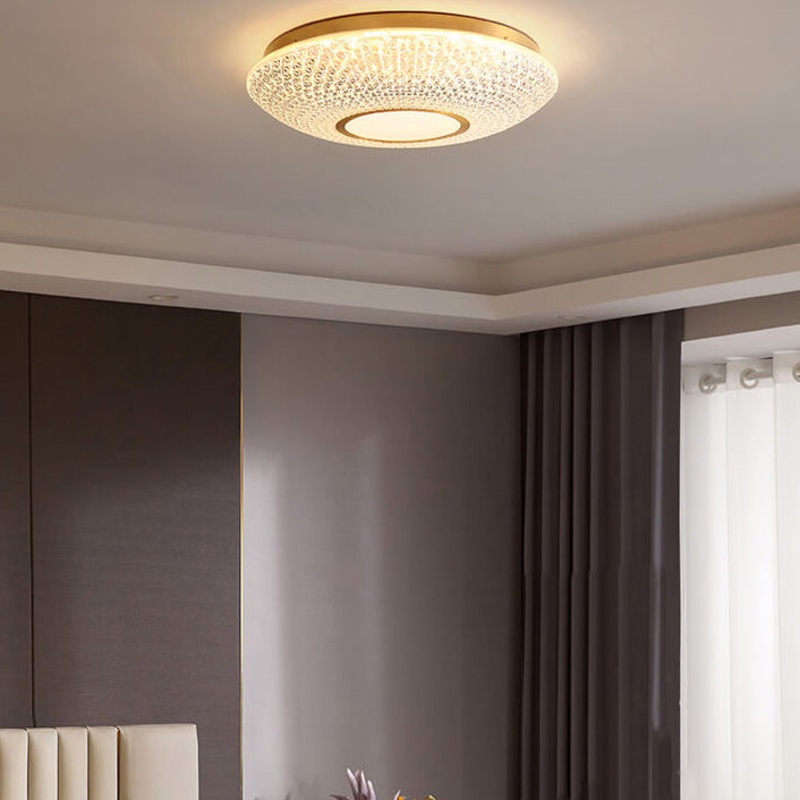 Modern Luxury Round Bowl Shaped Brass LED Flush Mount Ceiling Light
