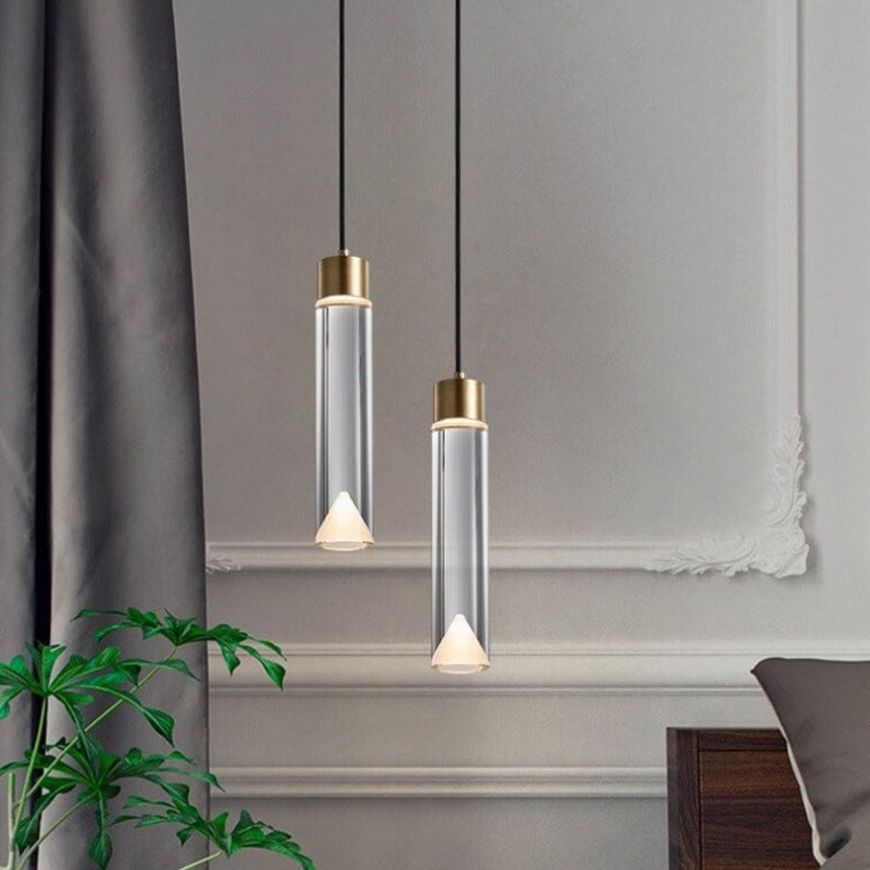 Modern Minimalist Crystal Cylindrical Brass LED Pendant Light