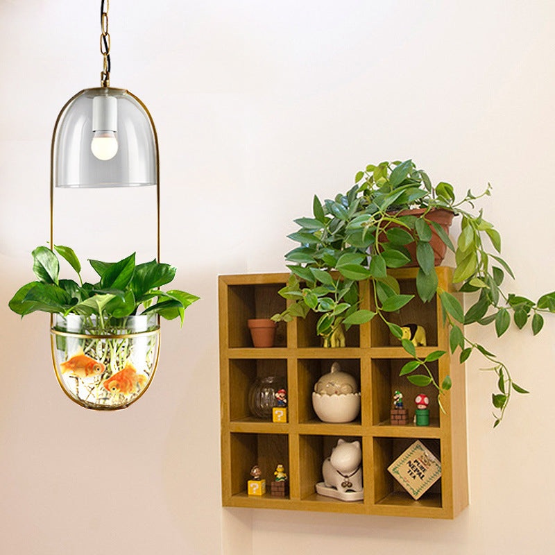 Modern Art Deco Glass Lampshade Creative Plant Hydroponic Hanging Basket 1-Light Pendant Light