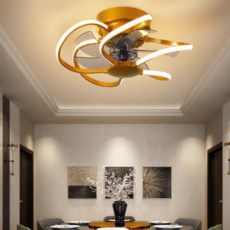 Modern Creative Cage LED Semi-Flush Mount Ceiling Fan Light