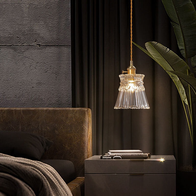 Modern Luxury Glass Bell Shade Brass 1-Light Pendant Light