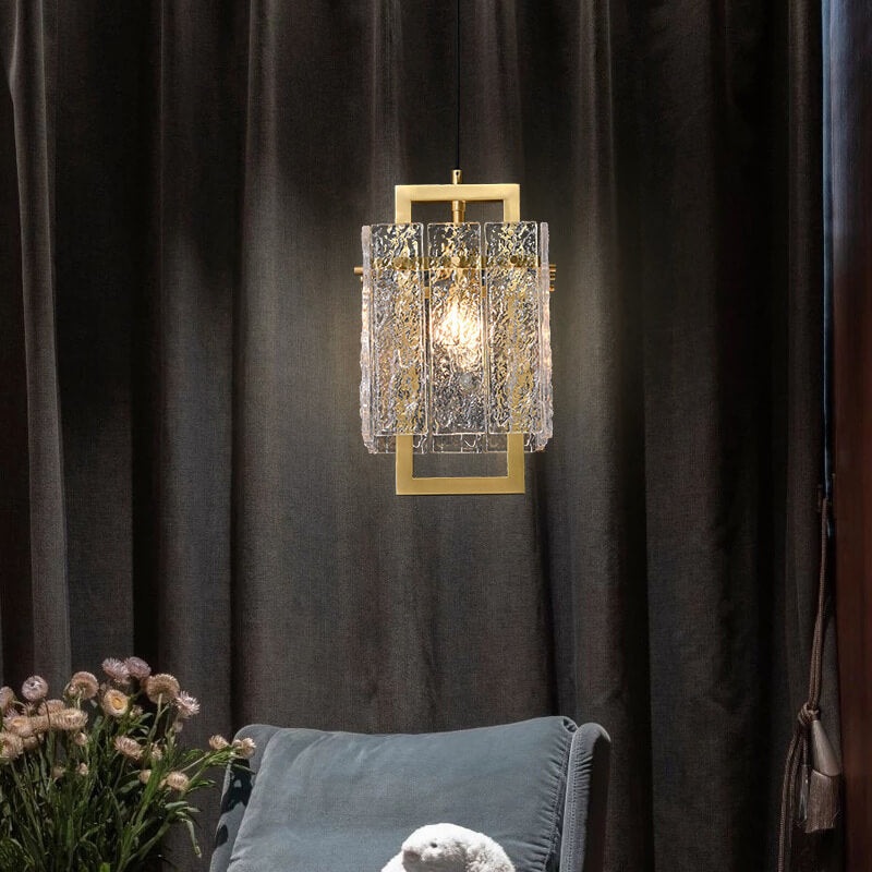 Modern Luxury Glass Brass Square 1-Light Pendant Light