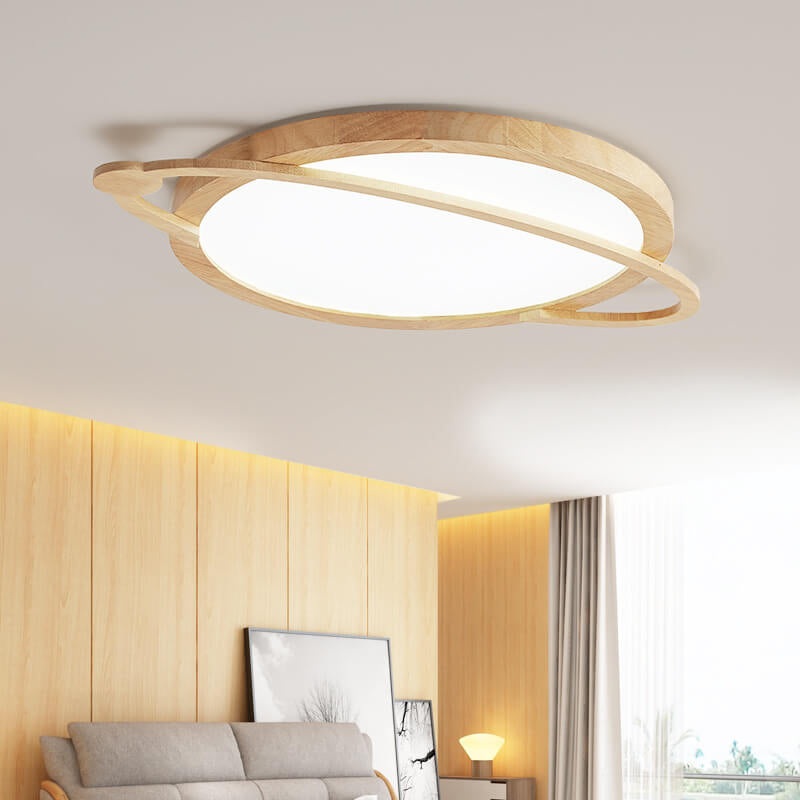 Modern Wooden Acrylic Shade Planet Design LED Flush Mount Light