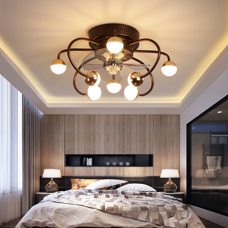 Nordic Creative Branch Cage LED Semi-Flush Mount Ceiling Fan Light