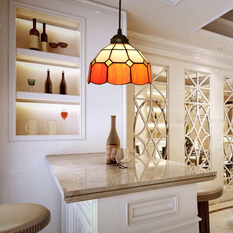 Tiffany Stained Glass Dome Shade European 1-Light Pendant Light