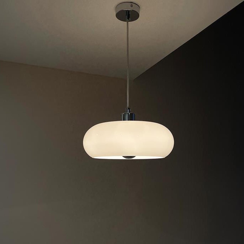 Vintage White / Orange Glass Dome 1-Light Pendant Light