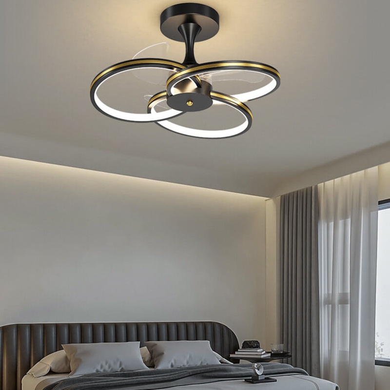 Luxury Acrylic Three Rings Combination Design LED Flush Mount Fan Light