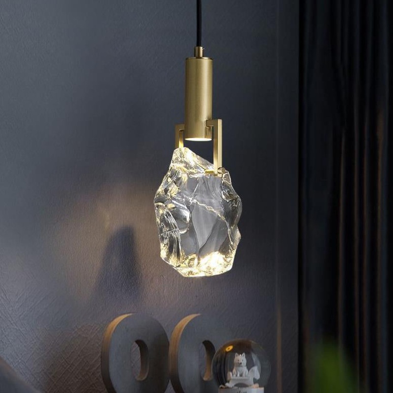 Modern Minimalist Ice Cube Crystal 1-Light Pendant Light