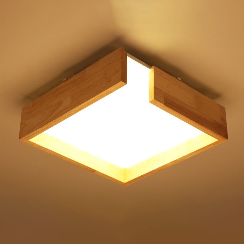 Modern Wooden Simple Square LED Flush Mount Light