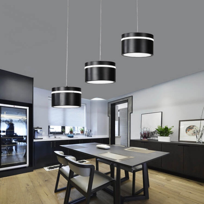 Nordic Minimalist Iron Round Drum Shade 3-Light LED Chandelier
