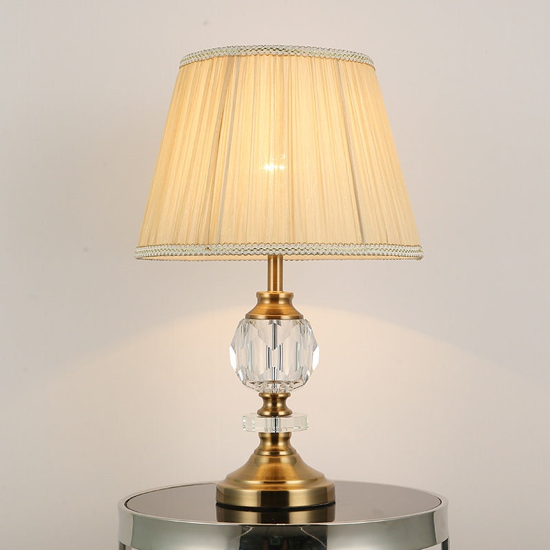 Simple Fabric Lampshade Crystal Decorative 1-Light Table Lamp