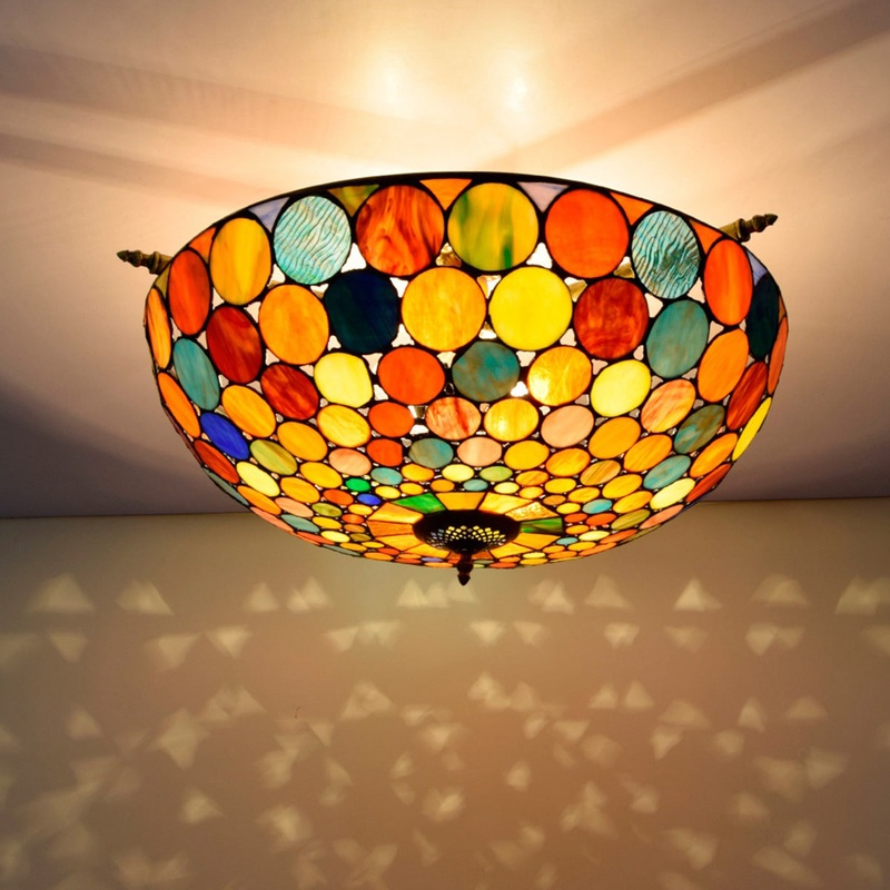Tiffany Stained Glass Round Pattern 5-Light Flush Mount Light