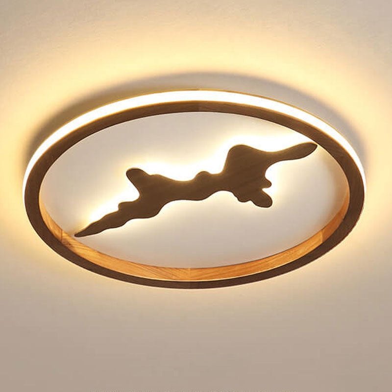 Nordic Round Solid Wood Zen LED Flush Mount Ceiling Light