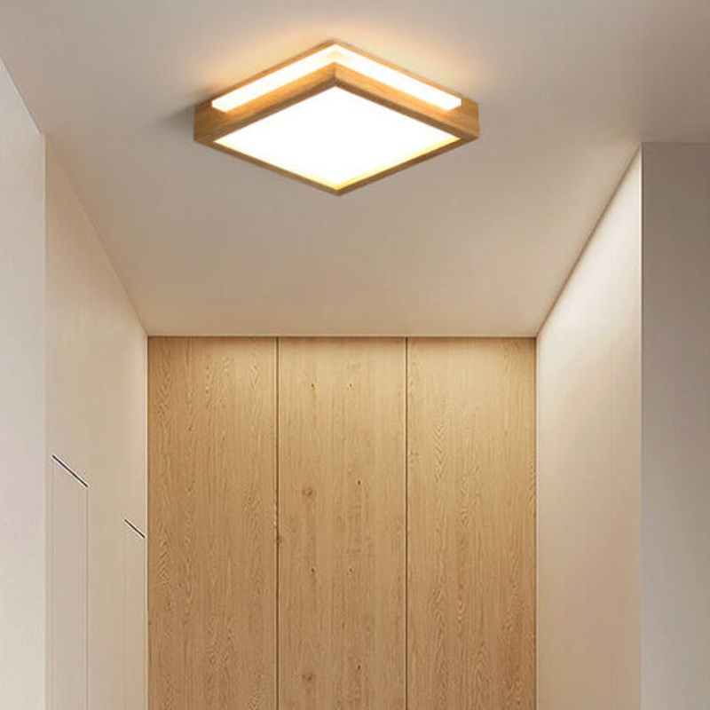 Nordic Simple Solid Wood Square LED Flush Mount Light