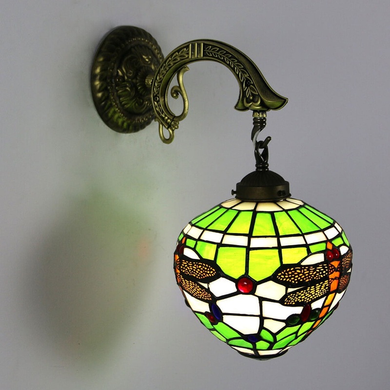 Vintage Tiffany Globe Stained Glass 1-Light Wall Sconce Lamp