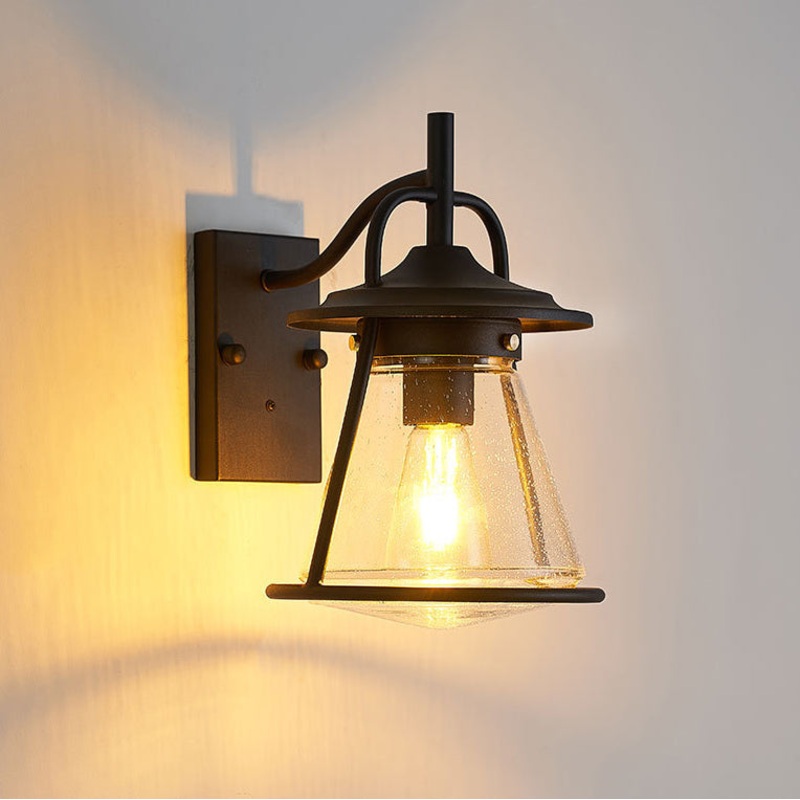 Waterproof Glass Cone Shade 1-Light Outdoor Wall Sconce Lamp