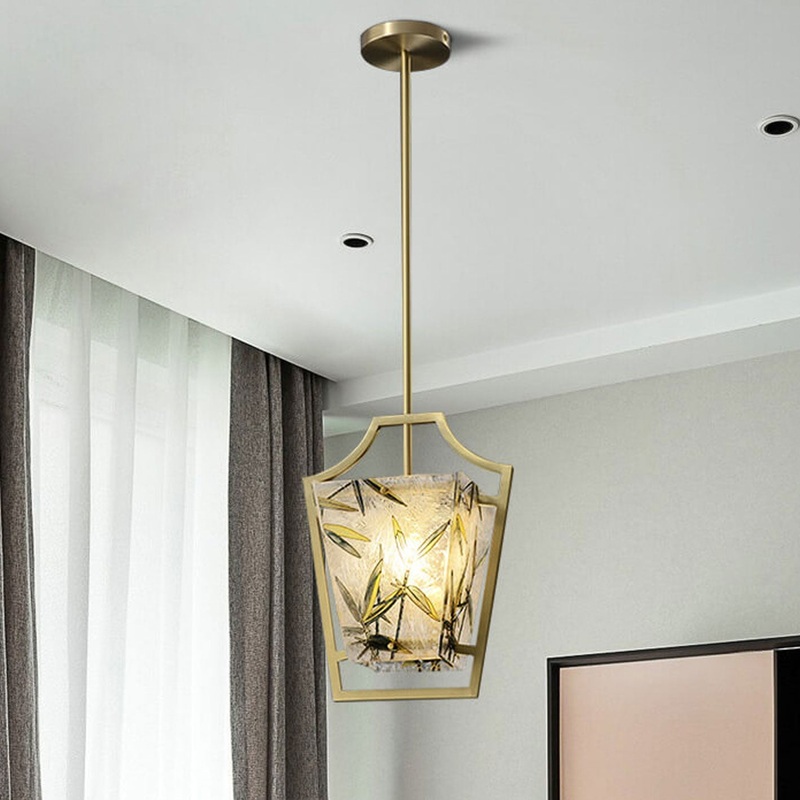 Full Copper Chinese Enamel Painted 1-Light Pendant Light
