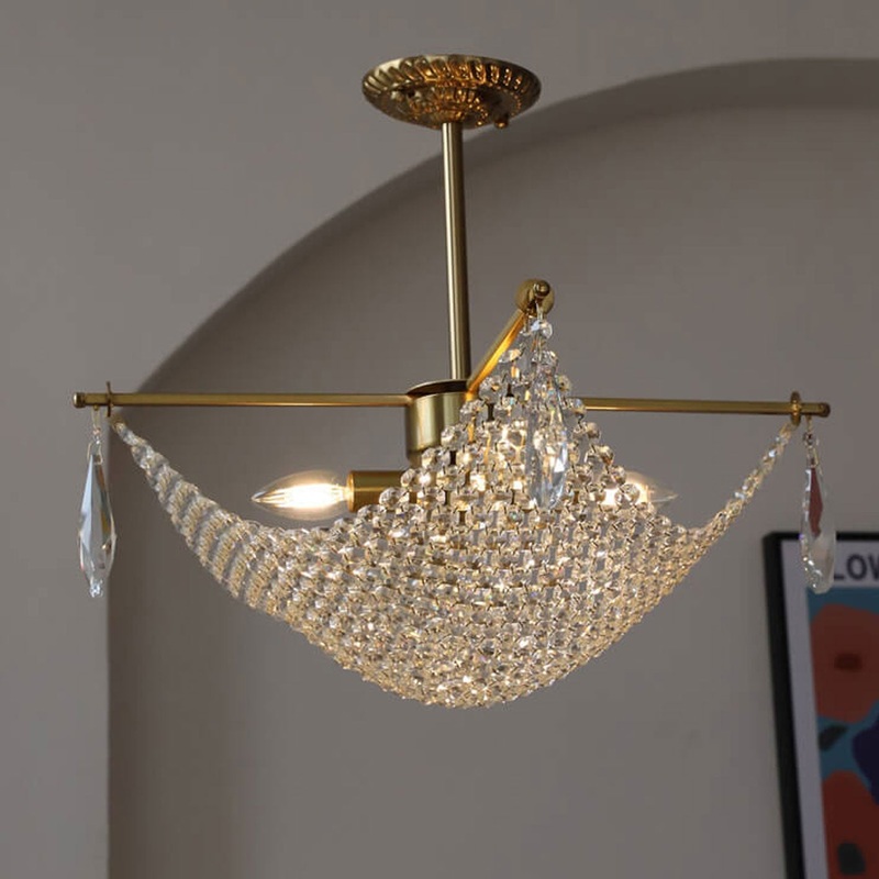 Modern Luxury Crystal Netting 4-Light Art Chandelier