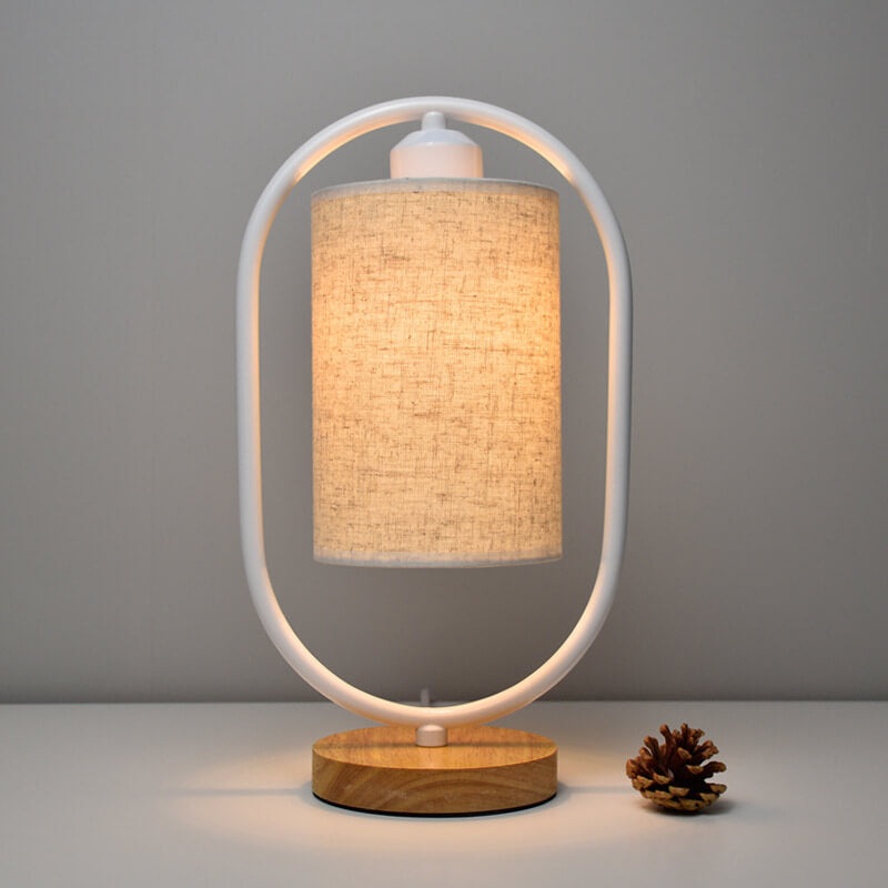 Nordic Linen White Ring 1-Light Dimmable Table Lamp