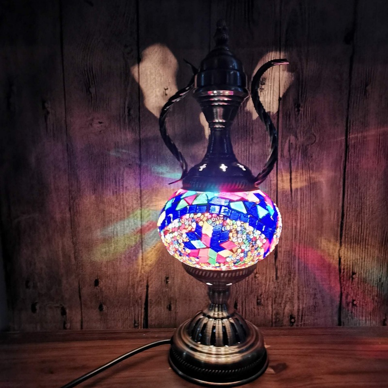 Turkish Vintage Handmade Glass Coffee Pot Design 1-Light Table Lamp