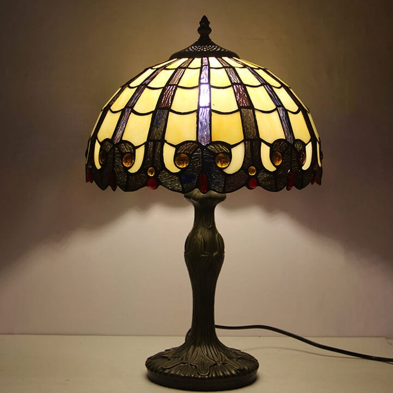 Vintage Tiffany Stained Glass Shade 1-Light Table Lamp