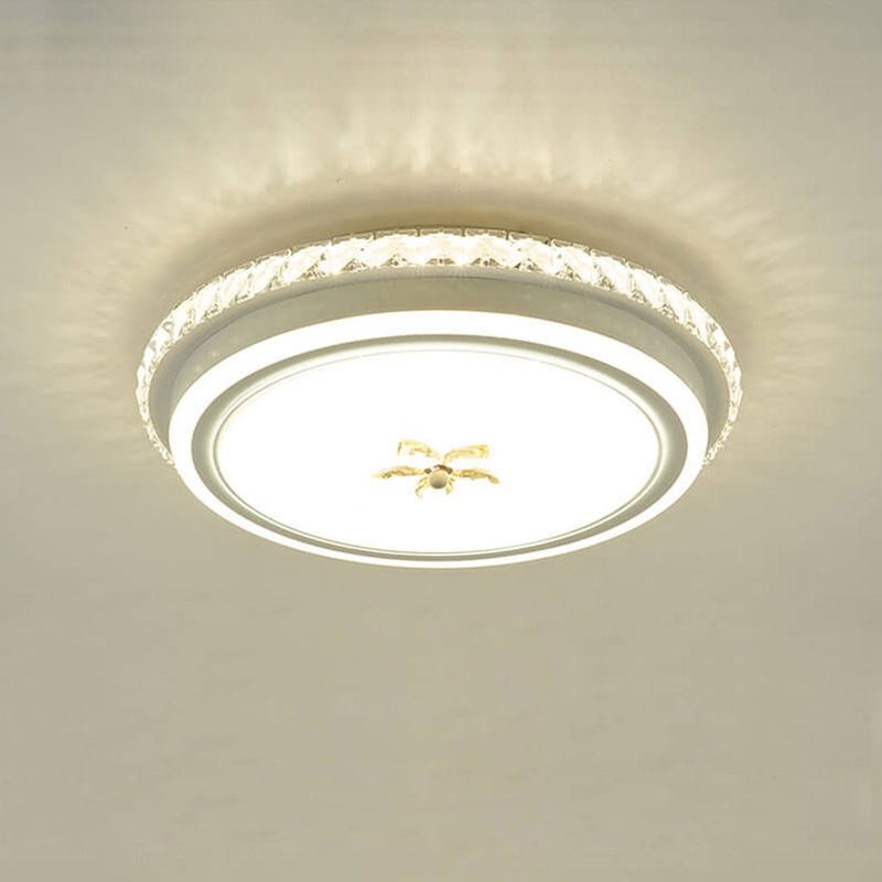 European Crystal Round Flower Design LED Flush Mount Ceiling Light