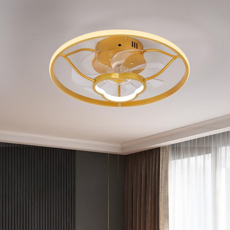 Gold Light Luxury Line Pattern Acrylic LED Flush Mount Ceiling Fan Light