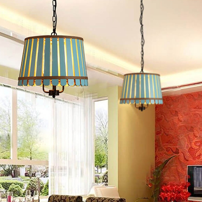 Modern Colored Wooden Barrel Dome 3 Light Chandelier