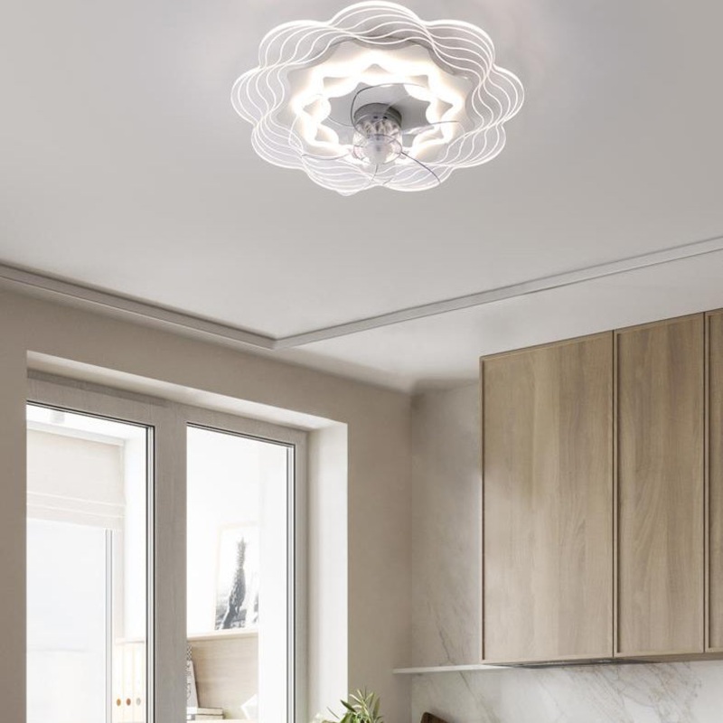 Modern Light Luxury Geometric Line Design LED Flush Mount Ceiling Fan Light