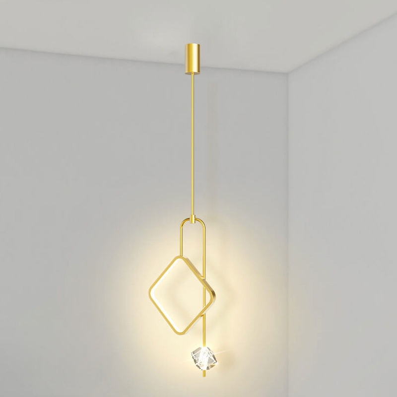 Modern Light Luxury Golden Diamond Geometric Crystal LED Pendant Light