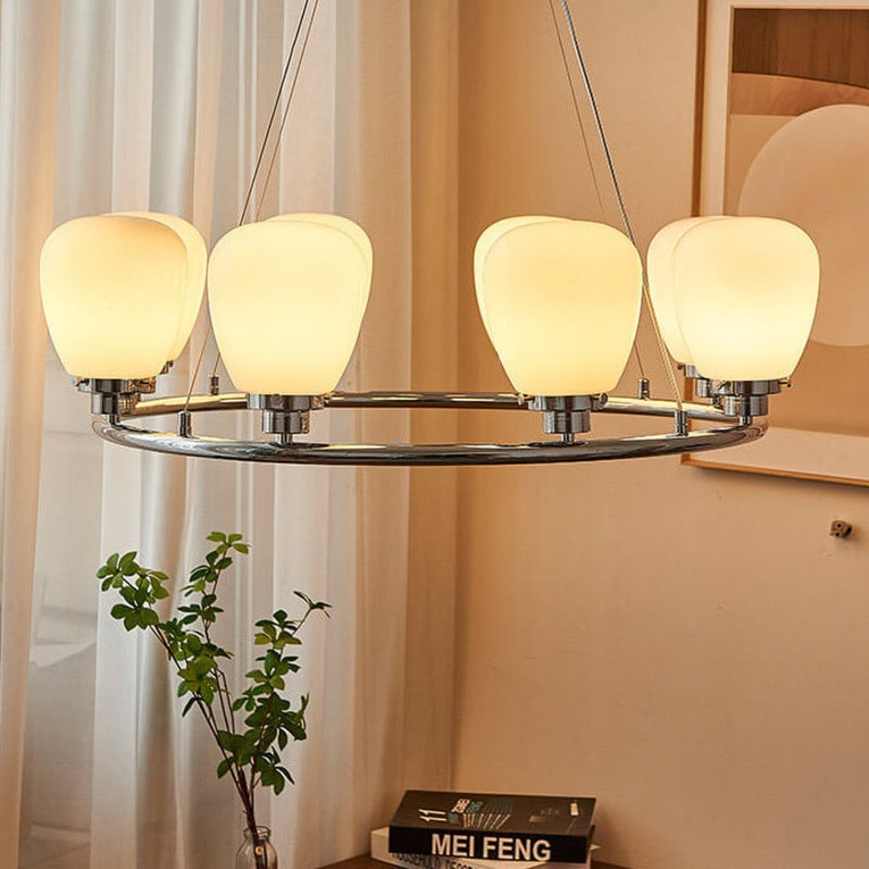 Nordic White Glass Magic Bean Circle Ring 1/3/5/8 Light Chandelier