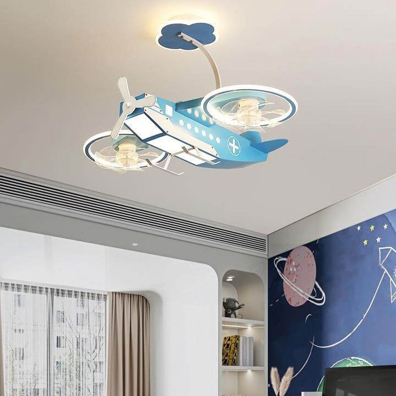 Creative Cartoon Aircraft Kids Flush Mount Ceiling Fan Light