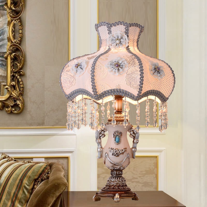 European Court Light Purple Fabric Tassel 1-Light Table Lamp